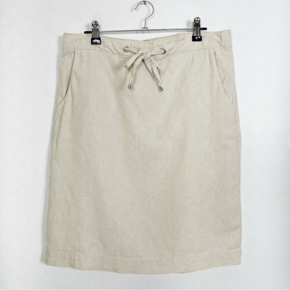 Lily Morgan Beige Linen Blend Knee-Length Pencil Skirt Tie Front Size Medium